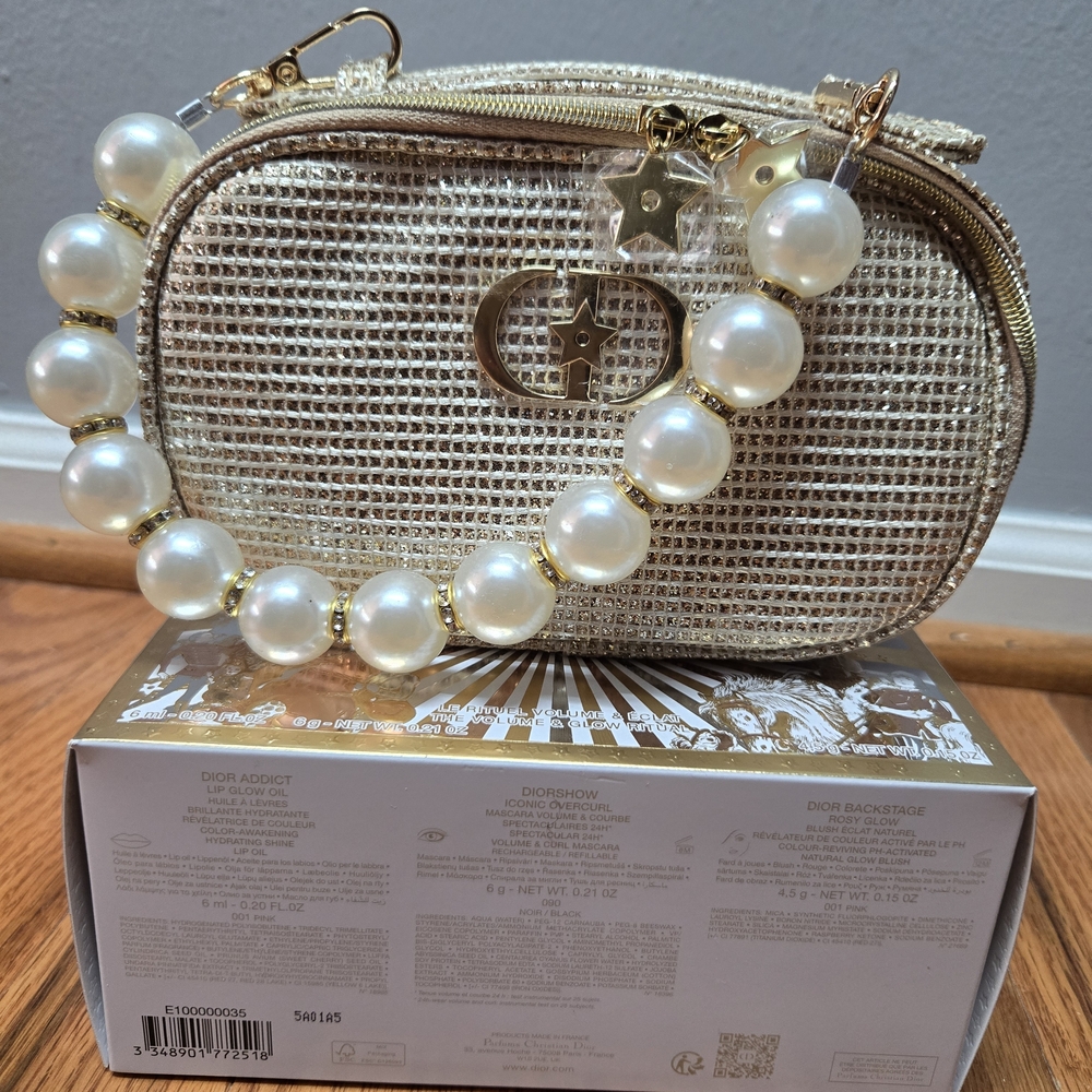 Gold Dior Women's Bag with Pearl Accent